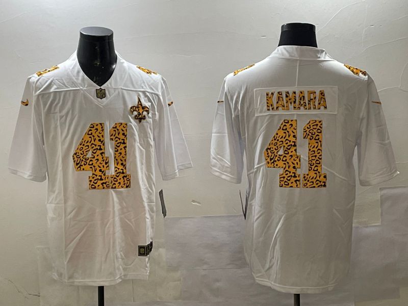 Men New Orleans Saints #41 Kamara White Panther pattern Nike 2025 Limited NFL Jersey style 1